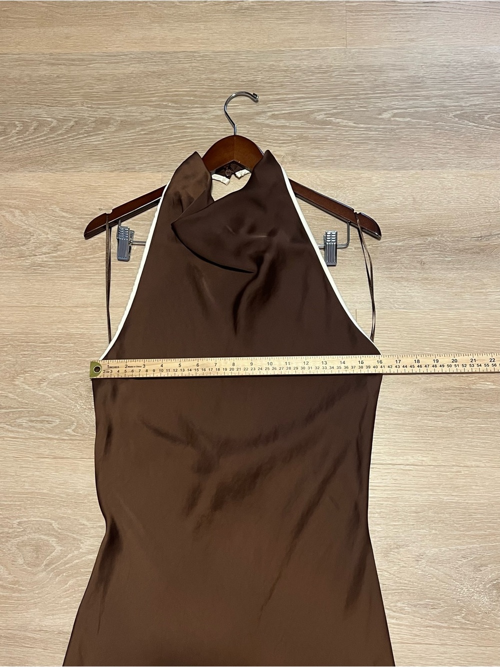 NWT Zara Beautiful Womens XL Brown Draped Halter Neck Maxi Dress Open Back Satin - Picture 9 of 13